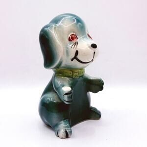 🐾 Vintage Anthropomorphic Dog Hugger SINGLE Shaker • 5” • Green (Teal) & White
